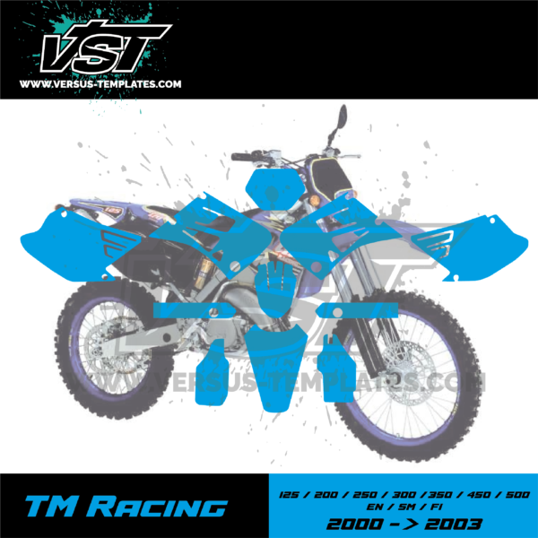 gabarit template schablone modelo szablon tm racing 125 200 250 300 350 450 500 en sm fi 2000 2001 2002 2003 VST vectoriel 2